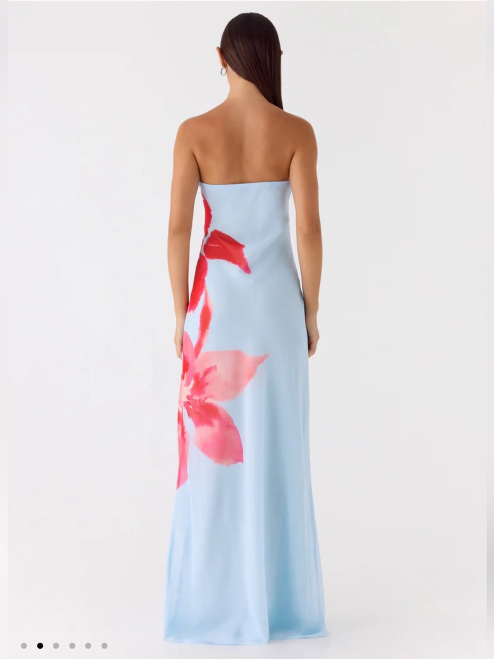Peppermayo Light Blue Strapless Maxi Dress with Pink-Red Floral Print - Picture 2 of 11